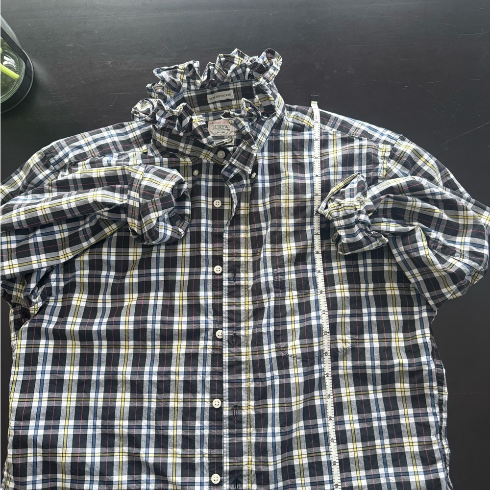One of a kind Upcycled dress shirt with ruffle collar